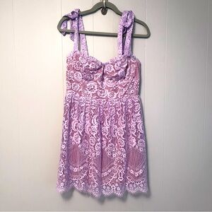 For Love and Lemons Valentina Lavender Lace Mini Dress Size L NWT